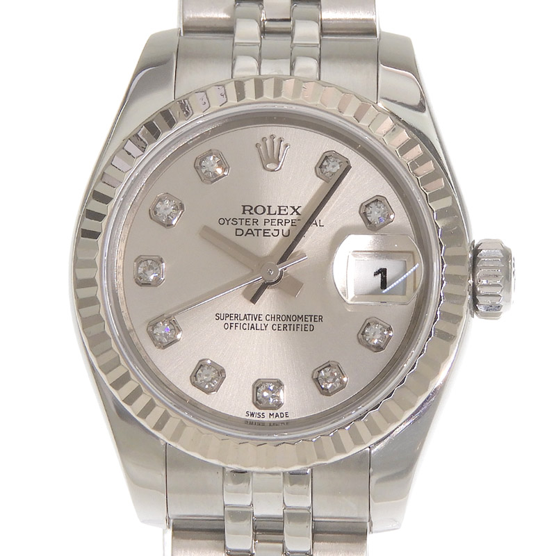 【中古】 ロレックス ROLEX デイトジャスト レディース 自動巻き 腕時計 SS/K18WG 10Pダイヤ シルバー文字盤 179174G NJ/NP 新入荷 RO0400|ブランドショップロンド