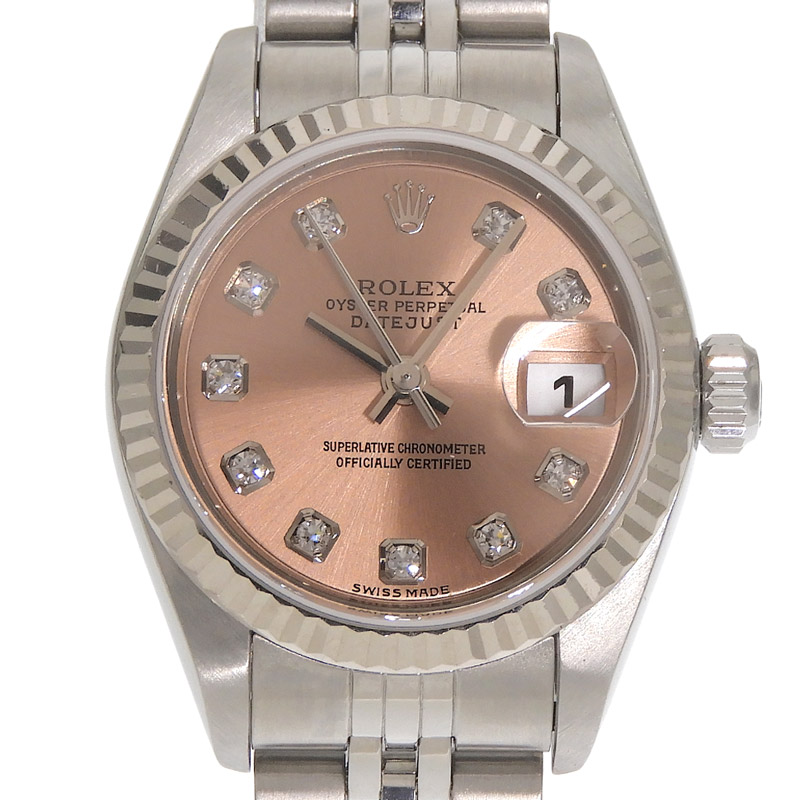 【中古】 ロレックス ROLEX デイトジャスト レディース 自動巻き 腕時計 SS/K18WG 10Pダイヤモンド ピンク文字盤 79174G NJ/NP 新入荷 RO0401｜ブランドショップロンド
