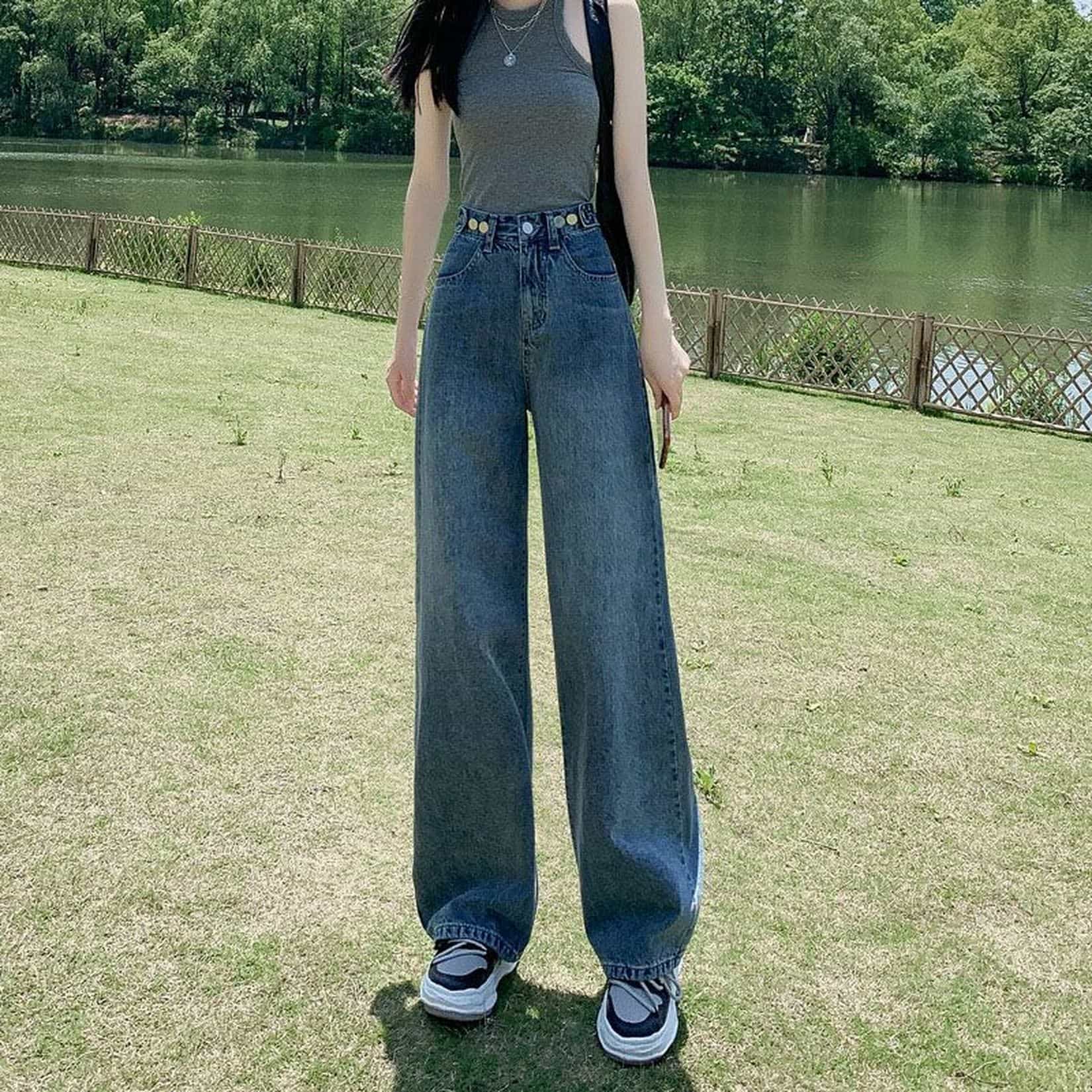 デニム パンツ レディース ハイウエスト ワイドパンツ ウエスト調整 脚長効果 ゆったり ストレート ジーンズ くすみカラー 春 夏 秋 冬