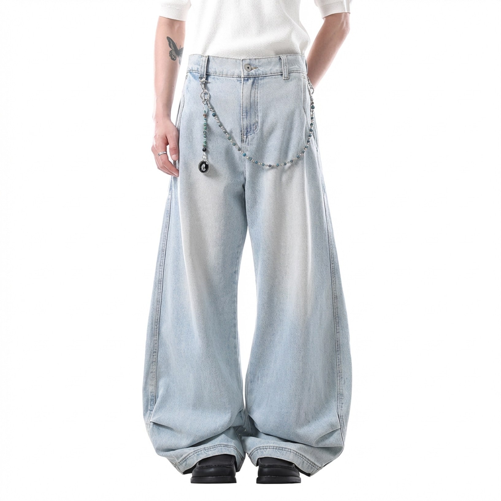 ワイドパンツ デニム バルーンパンツ メンズ レディース ビンテージ 加工 ユーズド風 Y2K ファッション ストリート系 ゆったり 太め カーキ ベージュ バギー ロング ズボン 大きいサイズ ジー