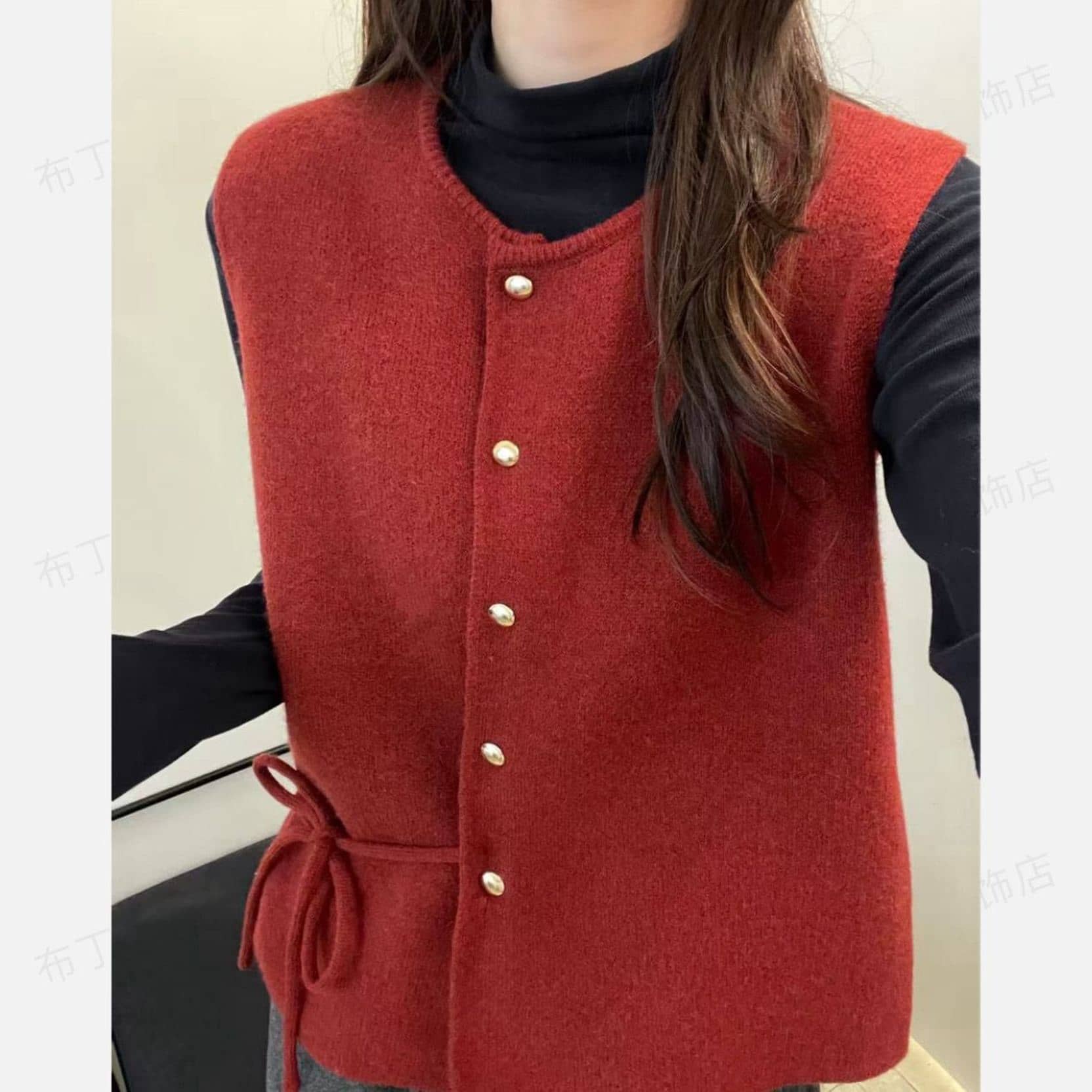 ニットベスト レディース 柔らかい クルーネック ヴィンテージ風 可愛い 前開き ニット トップス