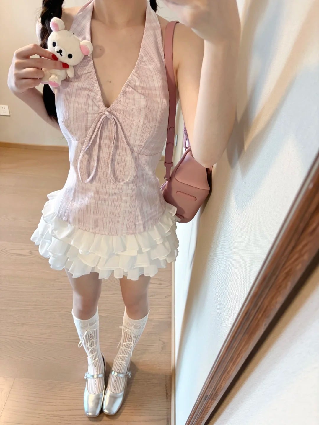 セットアップ レディース 夏 ホルターネック トップス ミニスカート ティアード フリル 上下セット ガーリー 地雷系 可愛い 2点セット チェック柄 バックシャン 露出 ビーチ 海 リゾート 旅行