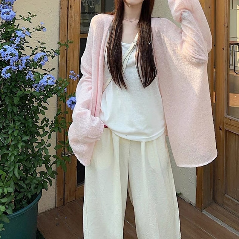 カーディガン レディース 薄手 サマーニット UVカット 冷房対策 シアーシャツ 透け感 羽織り ゆったり 長袖 ブラウス 体型カバー おしゃれ リネン風 無地 春 夏