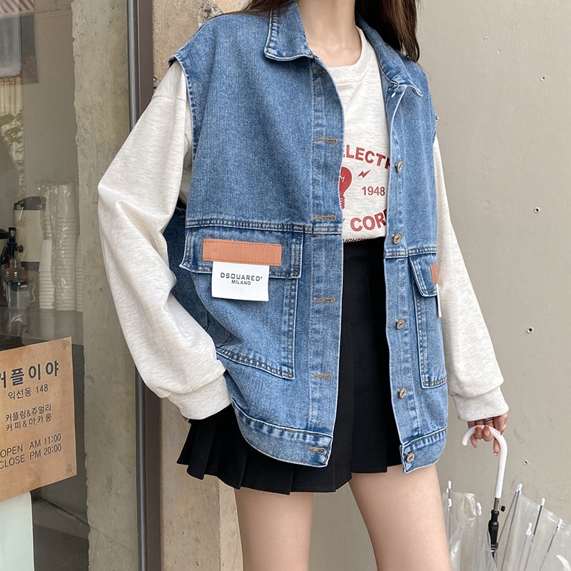 デニムベスト レディース オーバーサイズ ジレ ゆったり ノースリーブ デニムジャケット 春 夏 秋 カジュアル 前開き ファッション 可愛い おしゃれ ヴィンテージ風 大きめ ポケット付き 重ね着