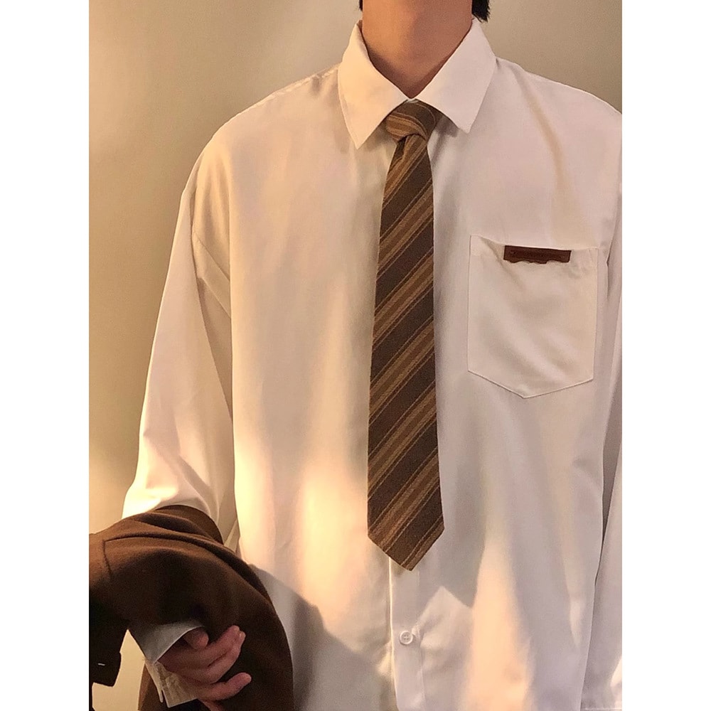 シャツ メンズ 長袖 ブラック ファッション ビッグシルエット オーバーサイズ ネクタイ セット 学院風 カジュアル 秋 春