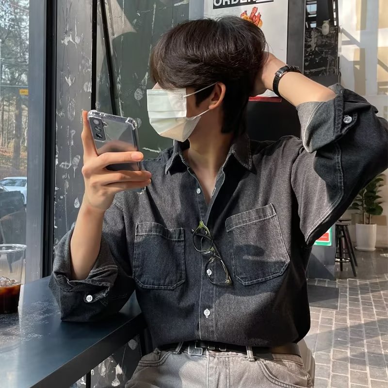 デニムシャツ メンズ 長袖 ライトブルー オーバーサイズ ファッション 秋服 おしゃれ カジュアルシャツ ワークシャツ ビッグシルエット 羽織り 柔らかい 春 秋 無地 胸ポケット
