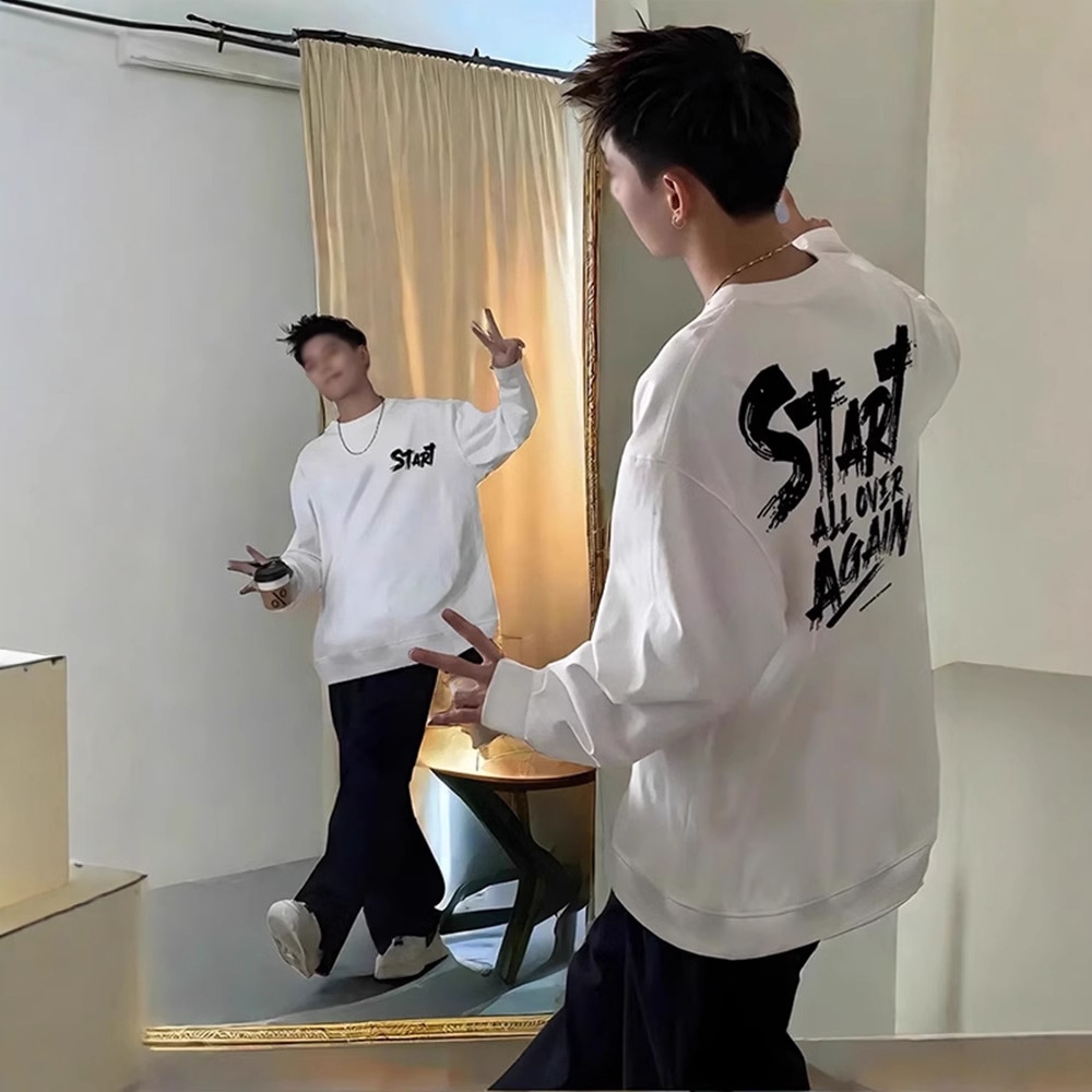 トレーナー メンズ スウェット 長袖 オーバーサイズ ビッグシルエット クルーネック バックプリント 英字 ストリート カジュアル 丸首 春 秋 おしゃれ ゆったり 柔らかい かっこいい ロンT トッ