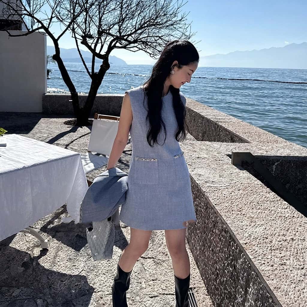 ワンピース レディース ツイード Aライン ノースリーブ 膝丈 上品 清楚 フレンチ 結婚式 二次会 謝恩会 卒業式 入学式 デート きれいめ お呼ばれ 白 ホワイト 春 夏 秋 冬|ゴールドルーフショップ