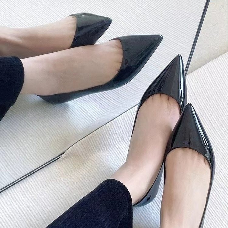 パンプス レディース ぺたんこ 痛くない アプリコット エナメル ポインテッドトゥ フラットシューズ 通勤 オフィス 結婚式 柔らかい 走れる 浅口 フォーマル きれいめ ローヒール 22.5cm-2
