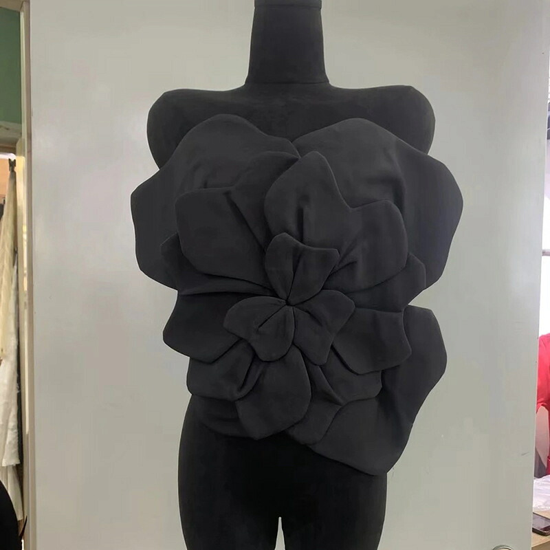 レディース 3D 立体 フラワー 花びら チューブトップ ビスチェ セクシー 肩出し 背中あき パーティー ドレス インナー キャバ ダンス 衣装 欧米風 おしゃれ トップス レッド