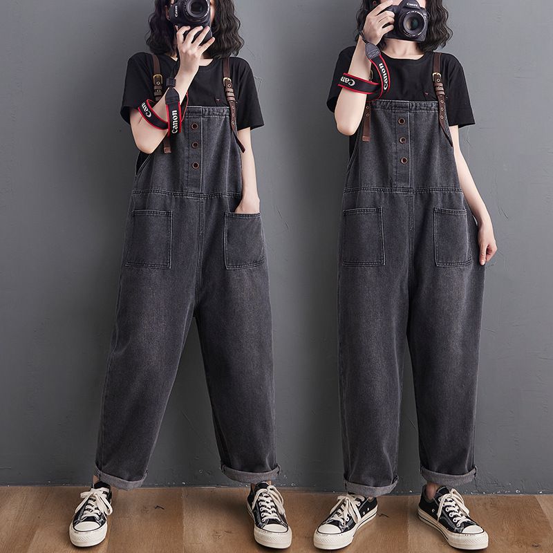 サロペット レディース デニム オーバーオール ゆったり ワイドパンツ ワークパンツ オールインワン 吊りパンツ ジーンズ カジュアル レトロ 大きいサイズ 体型カバー 無地 部屋着 通学 春 秋 夏