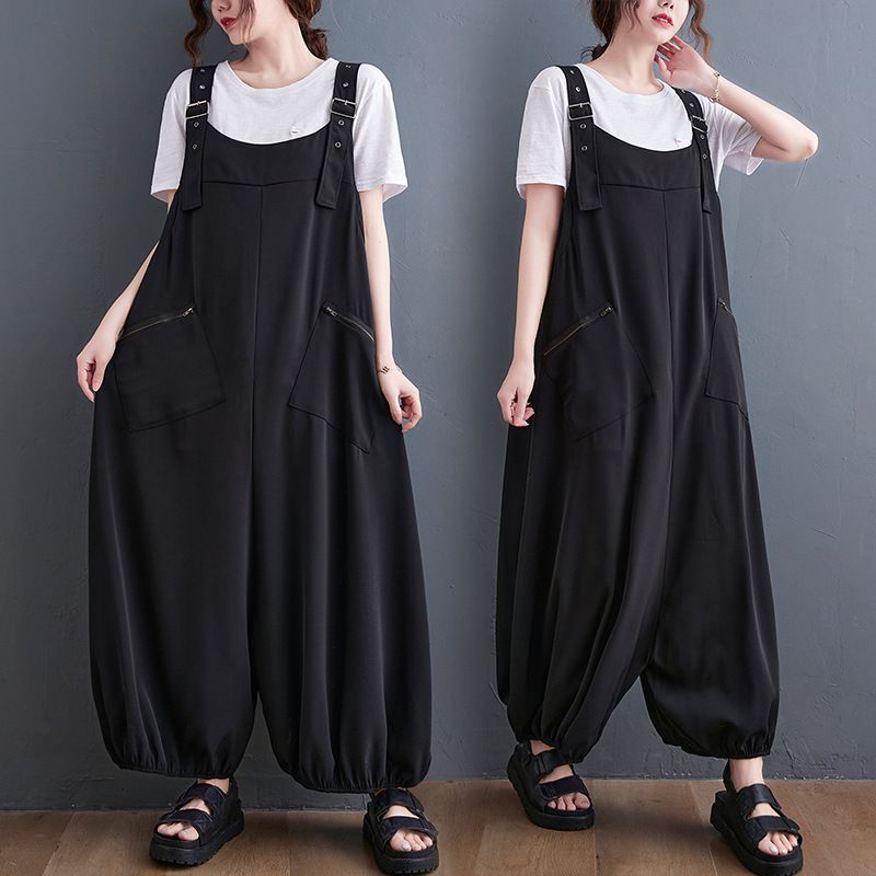 サロペット レディース 黒 オールインワン ワイドパンツ ゆったり 体型カバー ノースリーブ ロング丈 カジュアル シンプル 無地 おしゃれ 春 夏 20代 30代 40代 50代 ママ 楽ちん ズボ 5,061円
