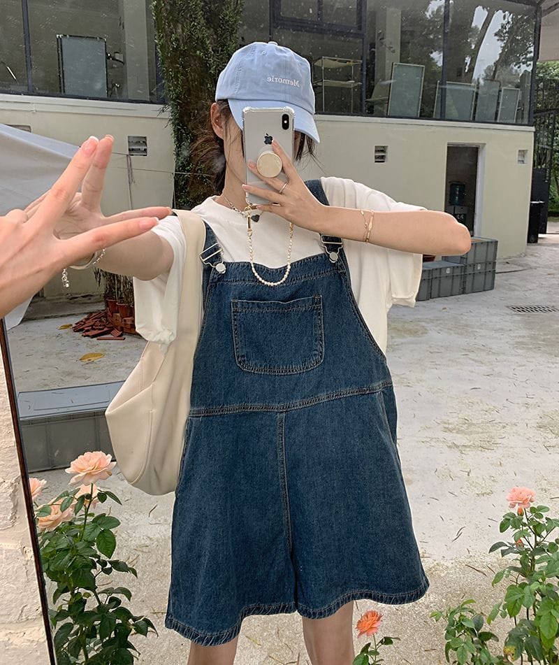 サロペット レディース デニム オーバーオール ショートパンツ 短パン ゆったり オールインワン ジーンズ ジーパン カジュアル おしゃれ 可愛い ヴィンテージ感 体型カバー 夏 通学 外出 部屋着