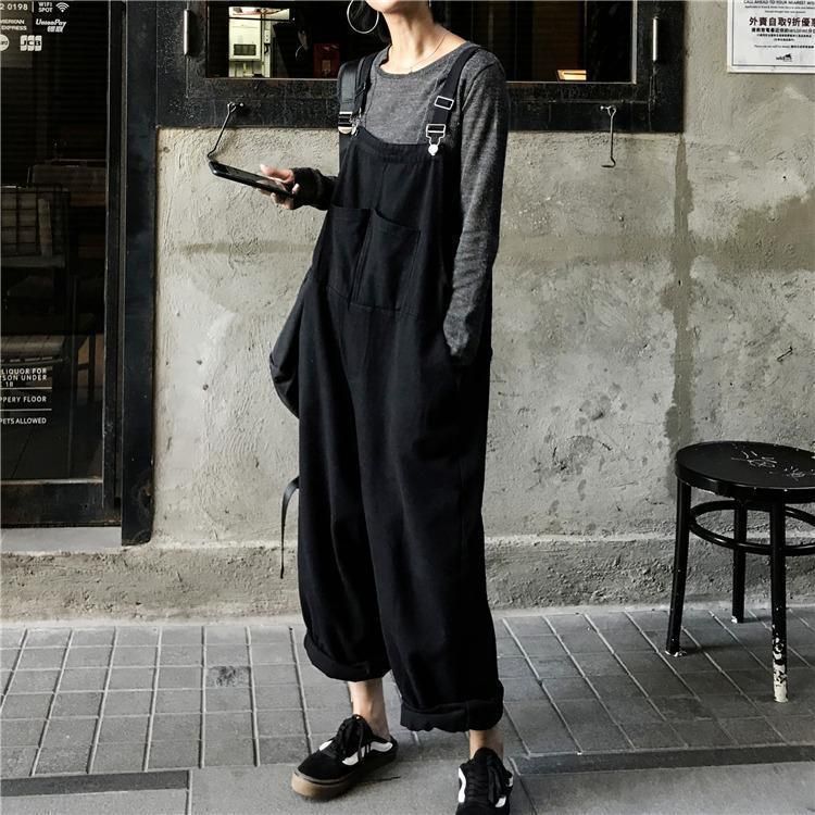 ゆったり ワイドパンツ オールインワン ポケット付き カジュアル 綿麻風 体型カバー 大きいサイズ ゆるい ズボン つなぎ 春 夏 秋