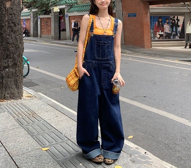 サロペット デニム レディース オーバーオール ワイドパンツ ゆったり ジーパン オールインワン つなぎ パンツ ズボン カジュアル 体型カバー 春 夏 秋 大きいサイズ ストレート ロング丈 お洒落