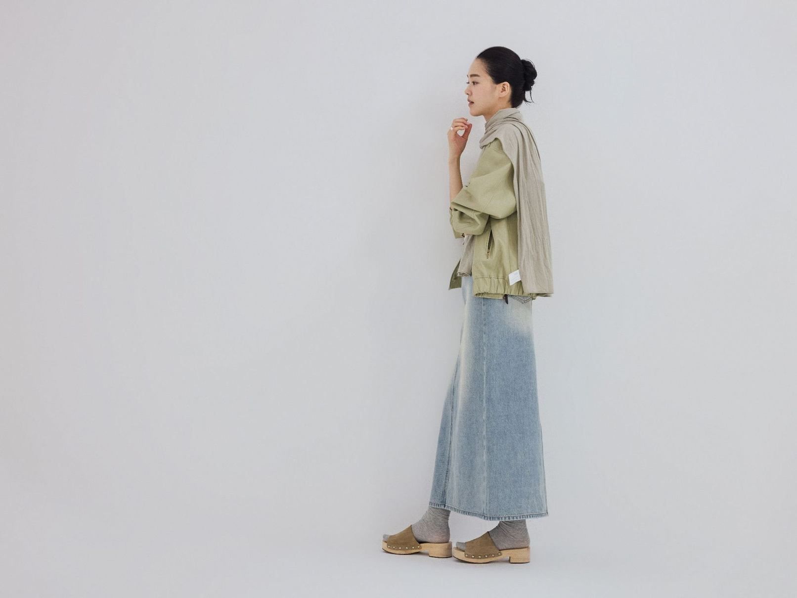 デニムスカート ロング レディース ヴィンテージ加工 ハイウエスト スリット タイト ストレート マキシ丈 Iライン ウォッシュ 綿 ライトブルー