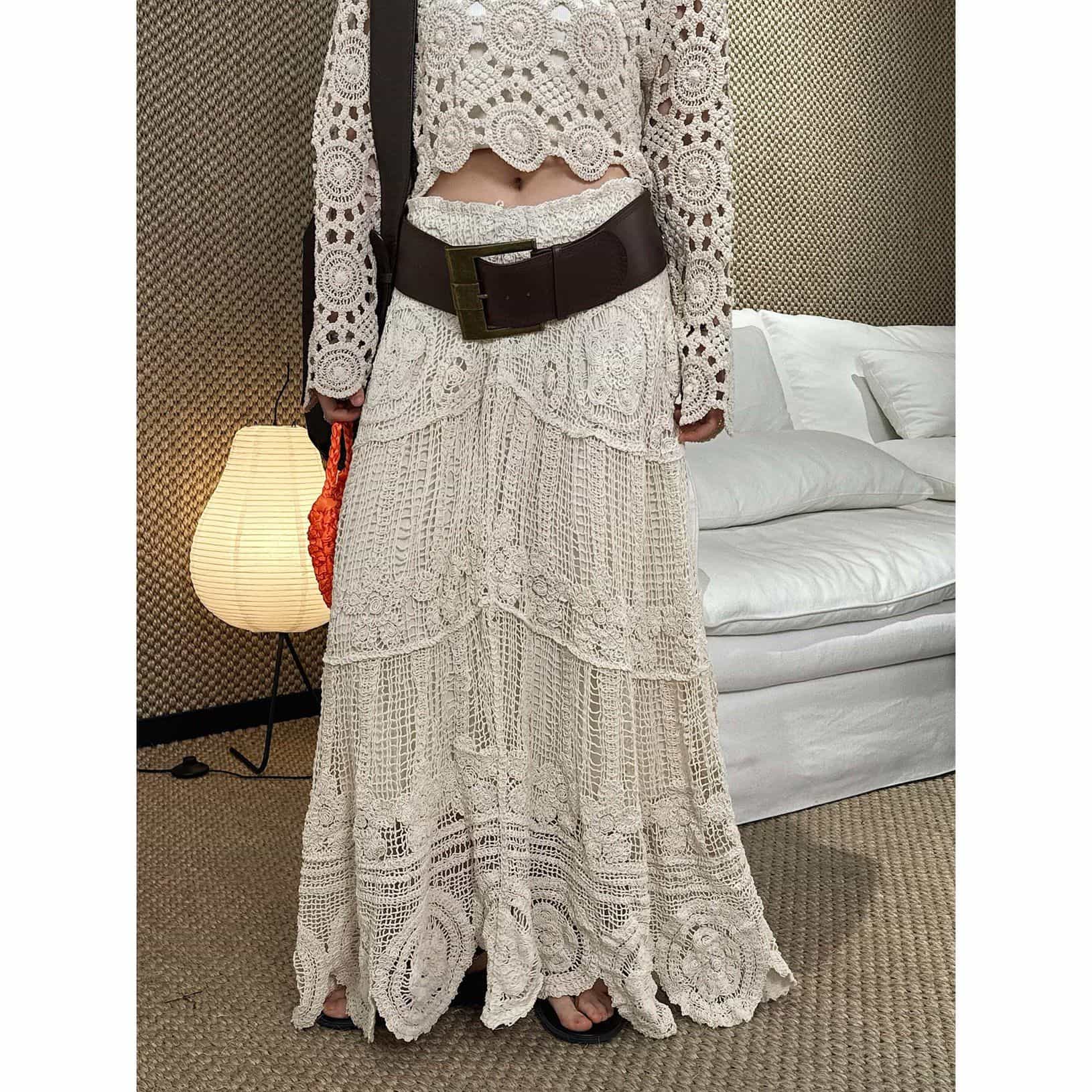 ロングスカート レディース マキシ丈 かぎ針編み 透かし編み レース ティアード ボヘミアン フレンチ レトロ エスニック Aライン ハイウエスト ゆったり 体型カバー カジュアル 春 夏 秋 リゾー 7,790円