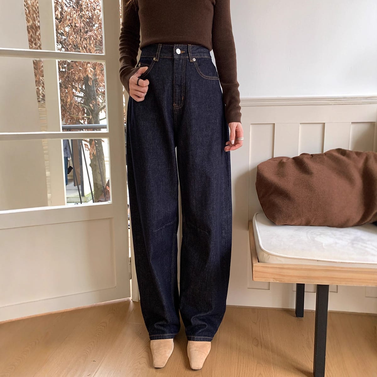 デニム パンツ レディース ワイドパンツ ハイウエスト バレルデニム カーブデニム バギーパンツ ルーズフィット 紺 インディゴ オーバーサイズ ジーパン きれいめ カジュアル 脚長 華奢見え ボトム