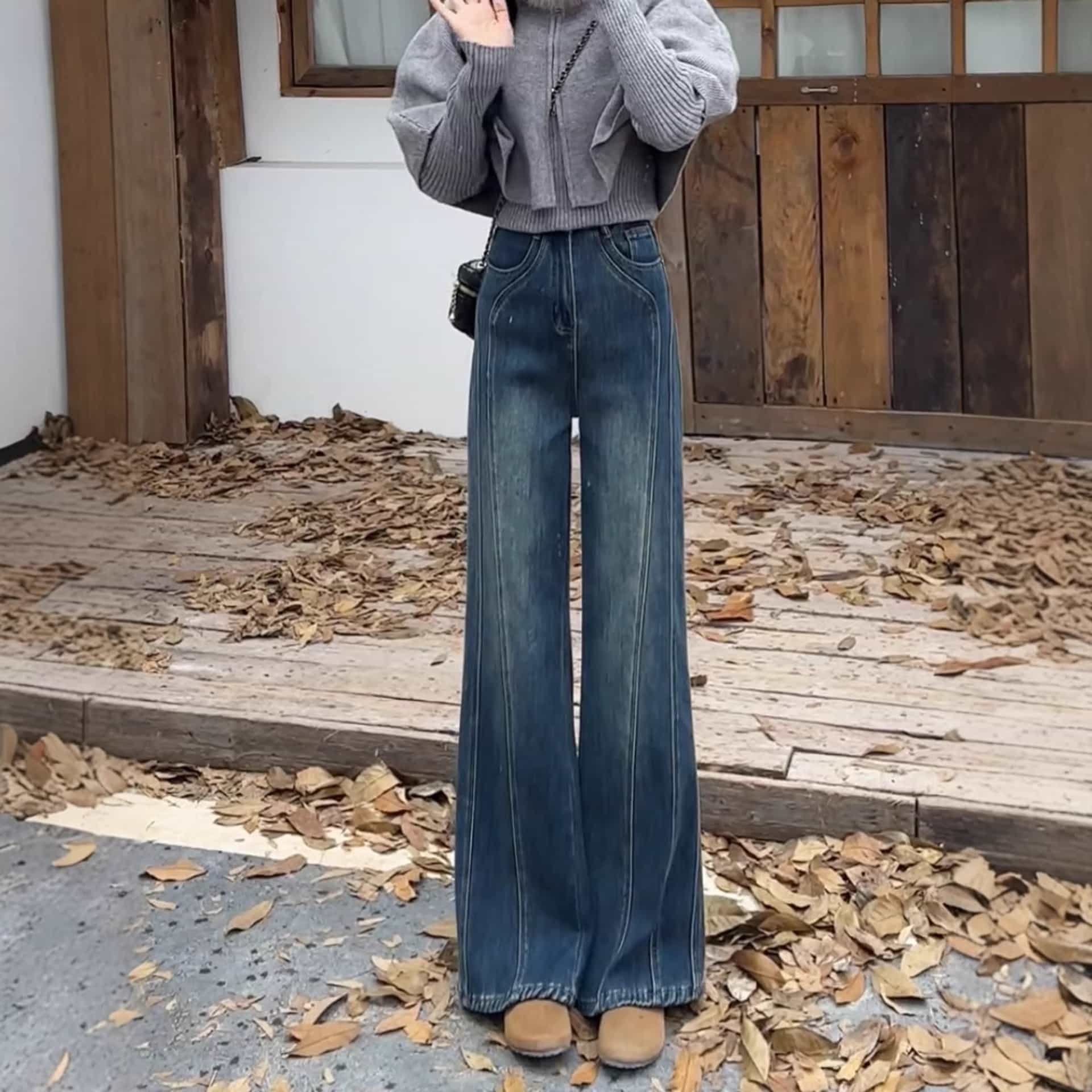 デニムパンツ レディース ハイウエスト ジーンズ 高身長向け 161cm以上 ロング丈 切り替え ストレート ワイドパンツ ヴィンテージ風 美脚 脚長効果 春 夏 秋 冬 カジュアル ゆったり ジーパ
