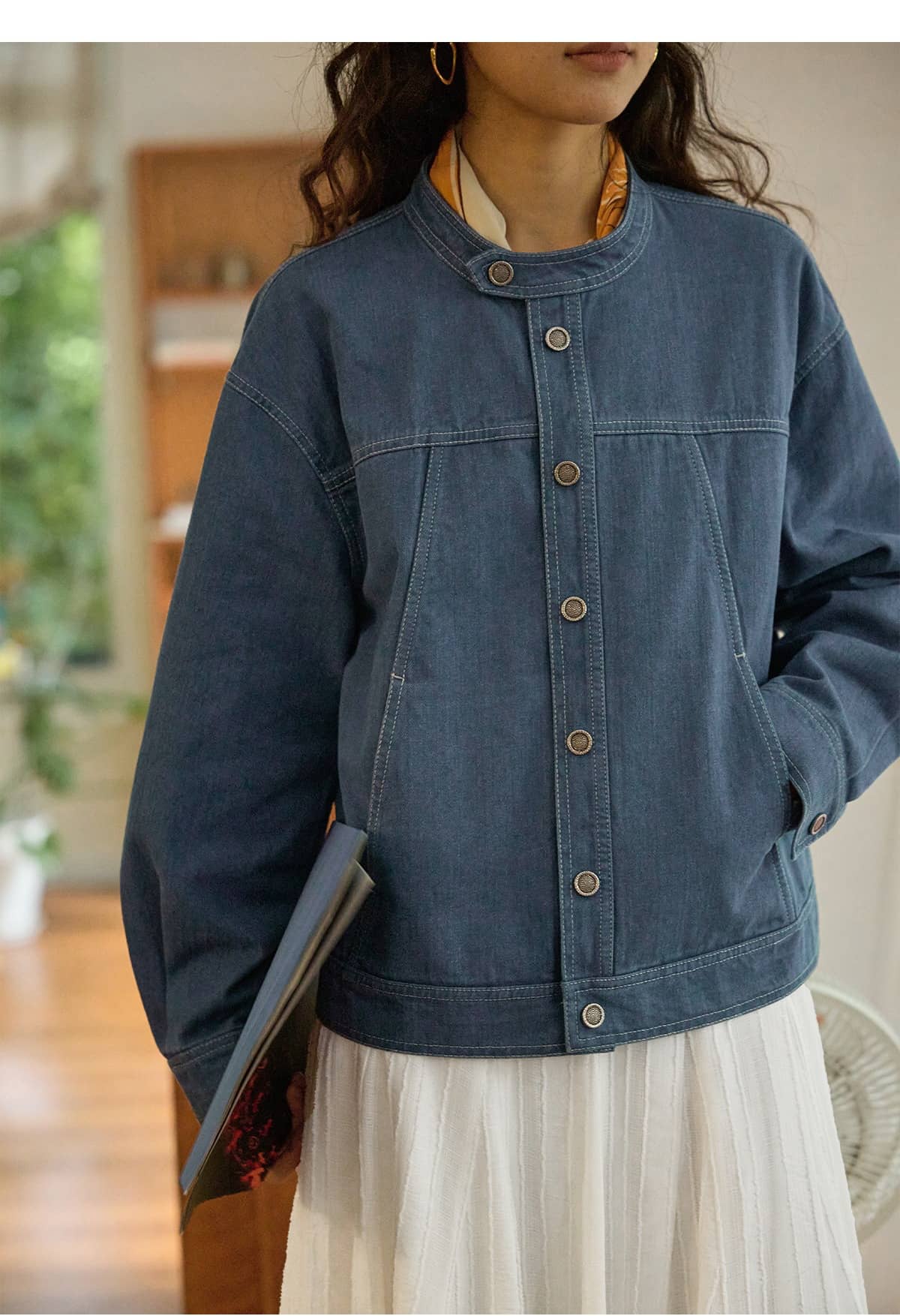 デニムジャケット レディース ショート丈 ノーカラー Gジャン レトロ ヴィンテージ風 きれいめ カジュアル 秋服 春服 ゆったり 羽織り ジャケット おしゃれ 襟なし ブルゾン 上着