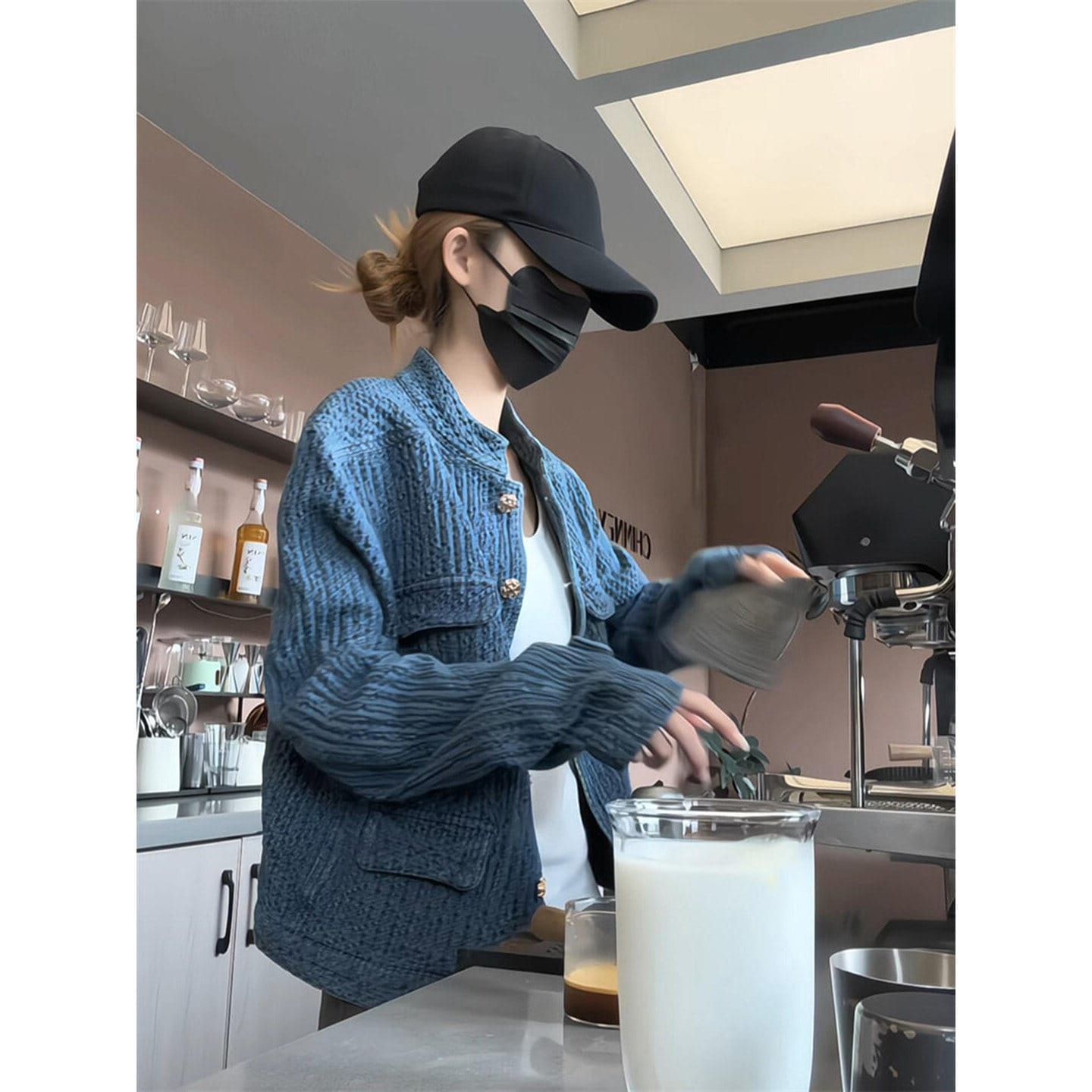 デニムジャケット レディース ツイード風 ノーカラー ショート丈 アウター ファッション 春 秋 羽織り きれいめ 上品 大人 トップス 重ね着 ゴールドボタン カジュアル 軽アウター オフィス お出｜ゴールドルーフショップ