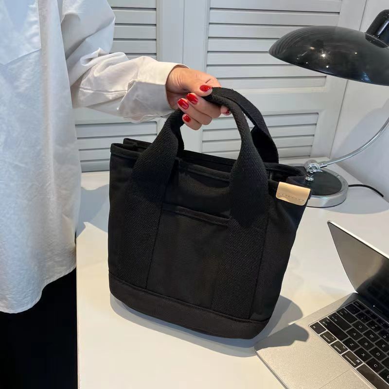 トートバッグ レディース キャンバス 帆布 ミニトート 手提げ 仕切り 弁当バッグ 通勤 通学 軽量 丈夫 多収納 整理整頓 小さめ サブバッグ シンプル カジュアル 自立 無地 カバン 鞄