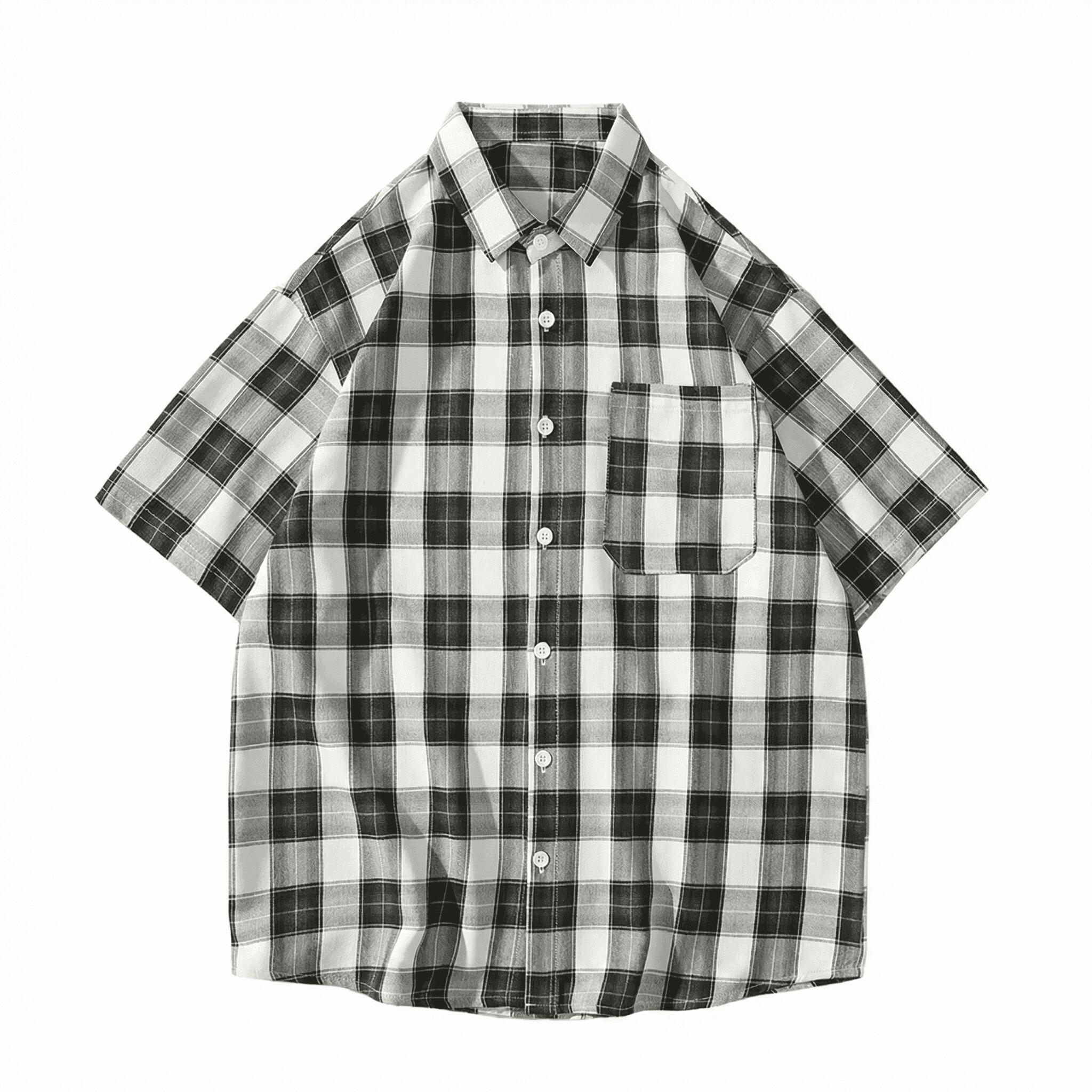 半袖シャツ メンズ カジュアル チェック柄 襟付き トップス 夏服 ゆったり ビッグシルエット 夏物 シャツ 半袖 格子柄 通気性 大きいサイズ ポケット付き ストリート カジュアルシャツ お洒落 涼