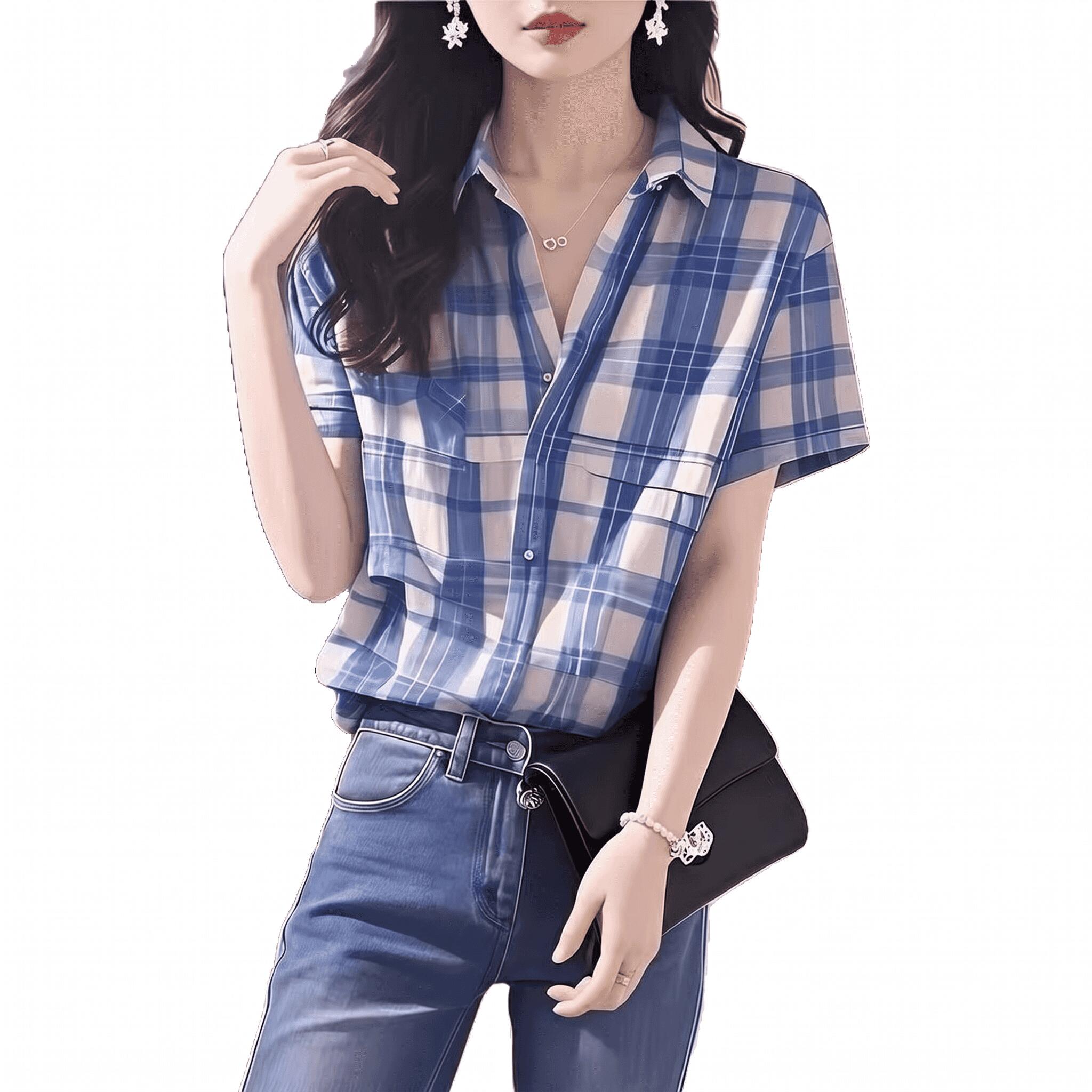 チェックシャツ レディース 半袖 襟付き ブラウス 前開き トップス ゆったり カジュアル 夏 シャツブラウス 大きいサイズ 体型カバー おしゃれ 通勤 通学 きれいめ 柔らかい 吸汗速乾 事務服 夏