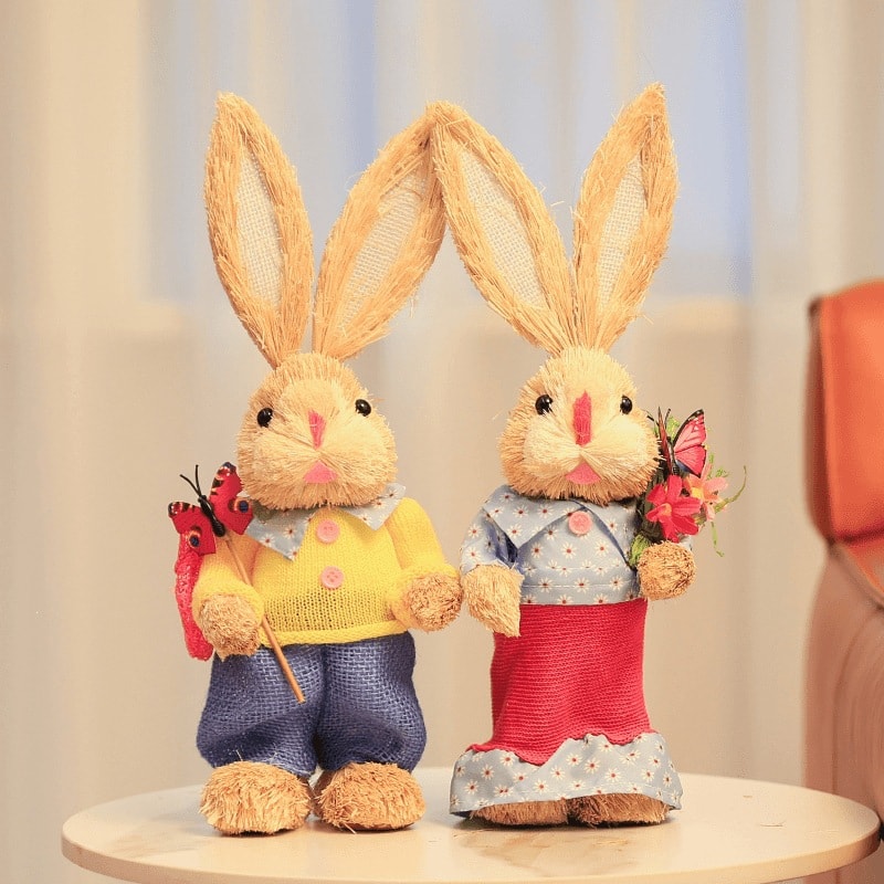 うさぎ 飾りつけ 復活祭 飾りつけ ガーデニング 飾りつけ 庭 部屋の入り口 オブジェ 麦わら帽子 家兎 有りの実 仕掛ける 手作り 園芸 雑貨 生きかえる祭