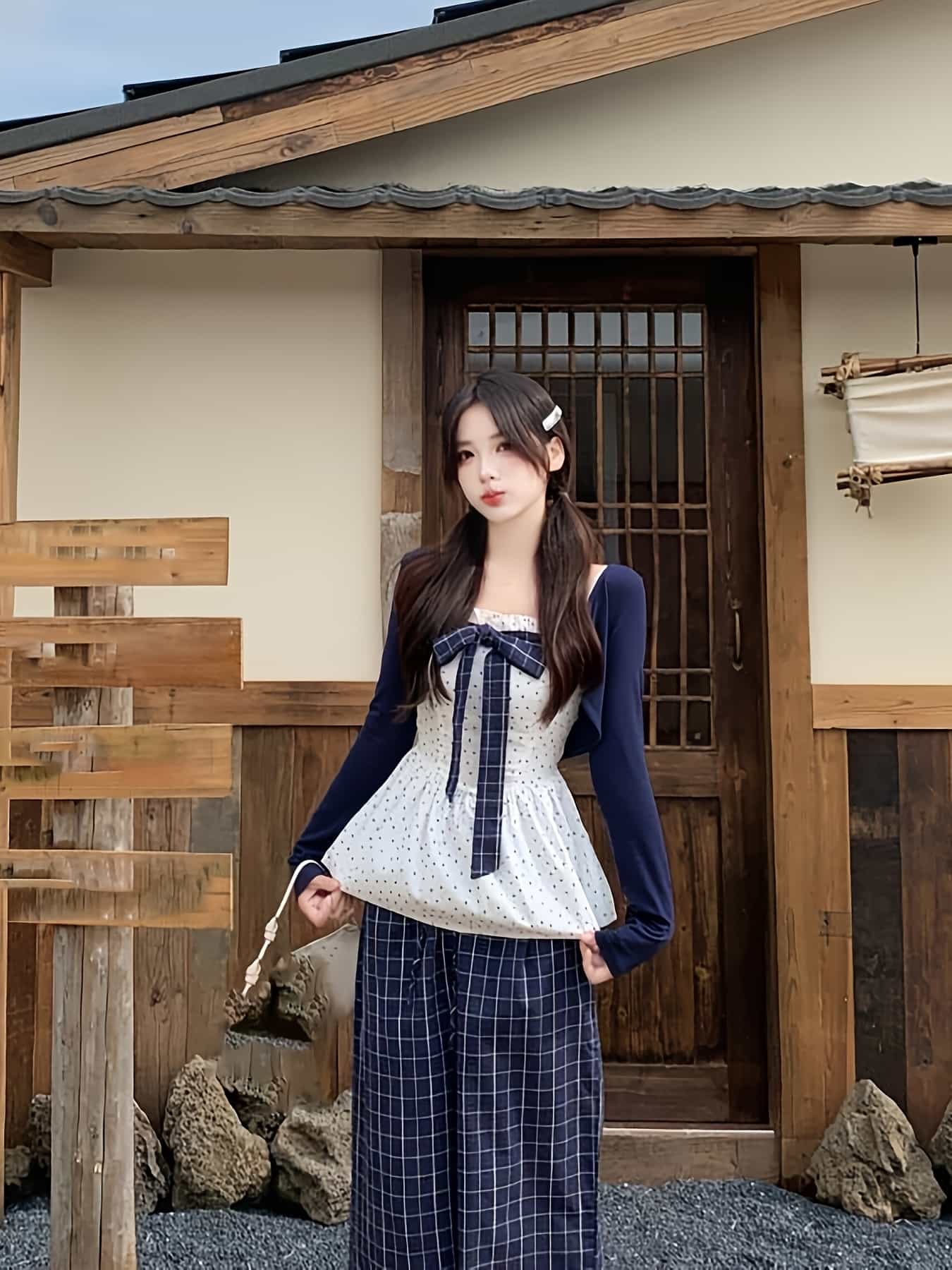 【シュロの葉青写真】 セットアップ レディース 合奏団 ジレー 2点仕掛ける トップス 水玉 点点柄 読み合わせる柄 ペプラム 上衣 ボレロ 遊撃手丈 長袖 重ね着 体型押しかぶせる 土手っ腹押しかぶせる 着痩せ 細押し出し 韓国流行り物 成年者好いたらしい ガーリー 好いたらしいめ
