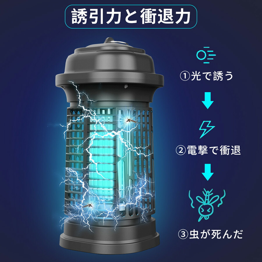 市場 Augymer 蚊取り器 無害 屋内用 Ipx4防水 薬剤不要 臭いや煙なし 屋外用 電撃殺虫器 捕虫器 電撃殺虫灯 15w 静音 省エネ