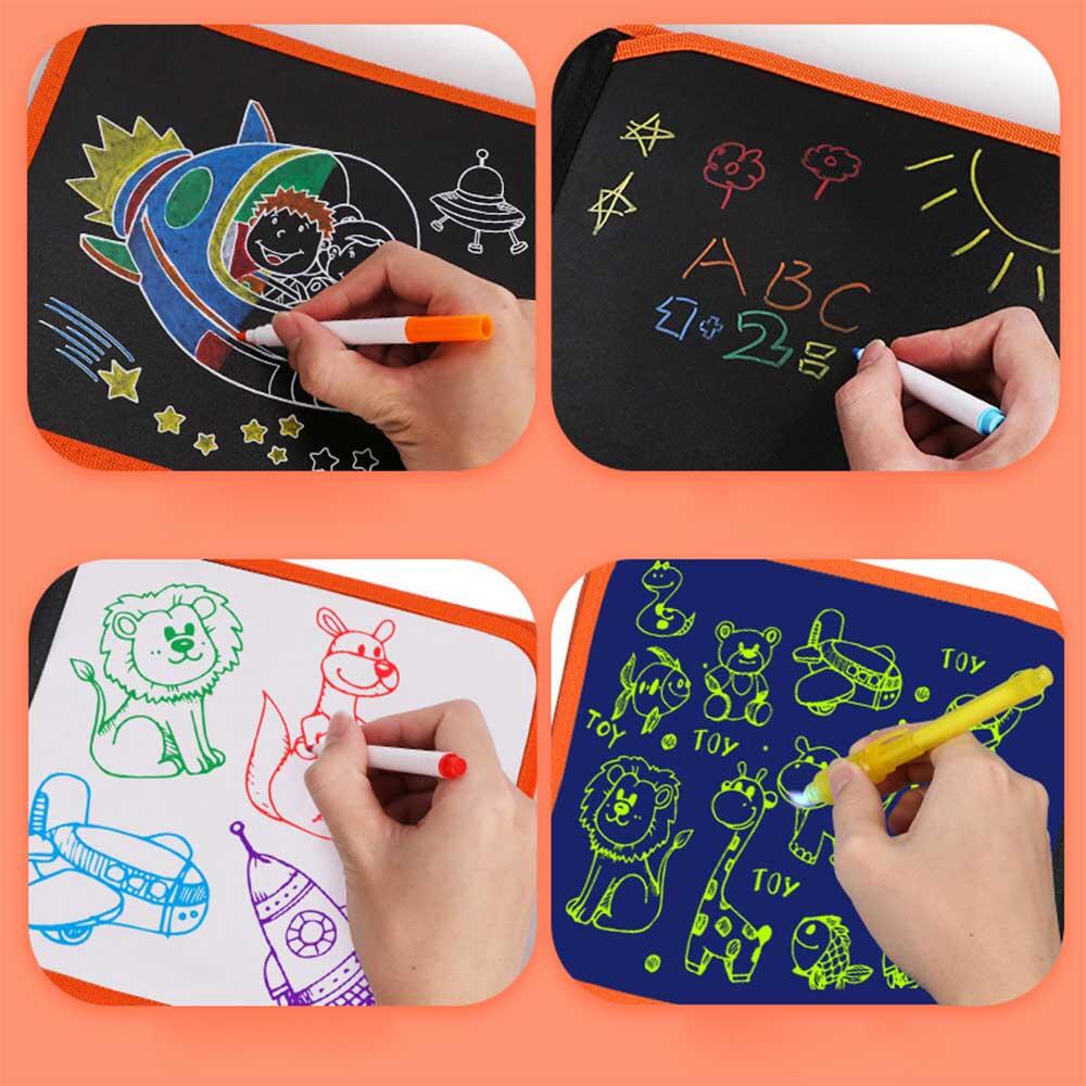 市場 お絵かきボード 子供用 消去可能 水彩ペン6本付き 黒板シート 両面描ける 描画ボード 8ページ クリスマスプレゼント 知育玩具 おもちゃドローイング