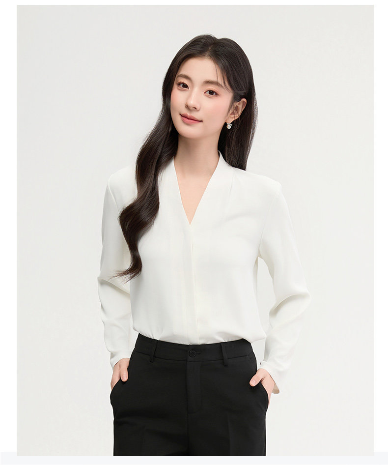 ブラウス レディース 長袖 Ｖネック 事務服 カットソー とろみ シフォン オフィス トップス きれいめ ビジネス カジュアル 通勤 面接 卒業式 入学式 スーツ インナー フォーマル 体型カバー し