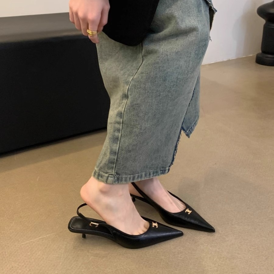パンプス バックストラップ ポインテッドトゥ ミドルヒール 上品 オフィス 通勤 フェミニン 痛くない 歩きやすい きれいめ ミュール ヒール レディース 美脚 履き心地 柔らかい 仕事 クッション