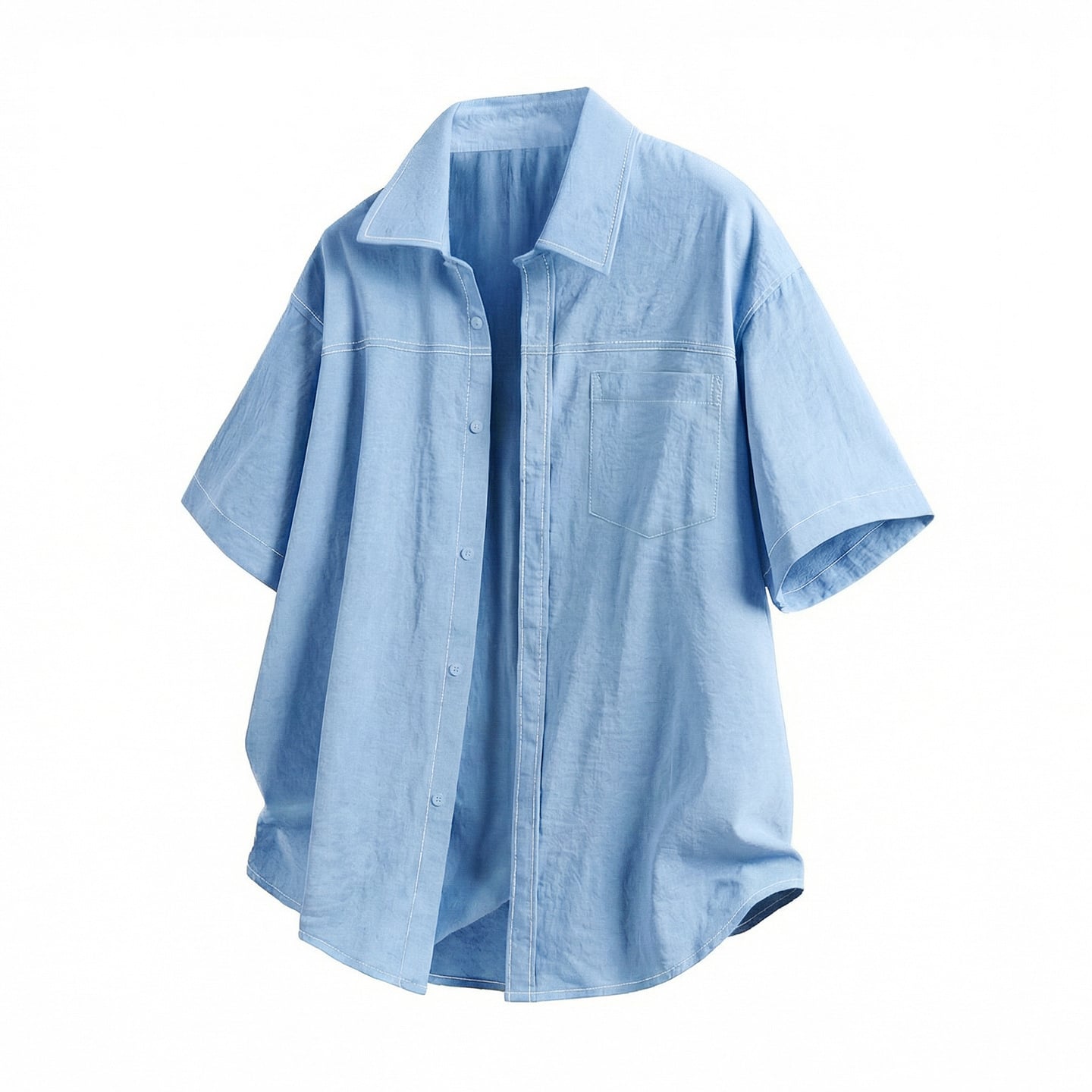 デニムシャツ 半袖 メンズ カジュアル 夏服 配色ステッチ 胸ポケット オーバーサイズ ビッグシルエット ワークシャツ 襟付き 薄手 通気性 涼しい 軽い ストリート ファッション トップス
