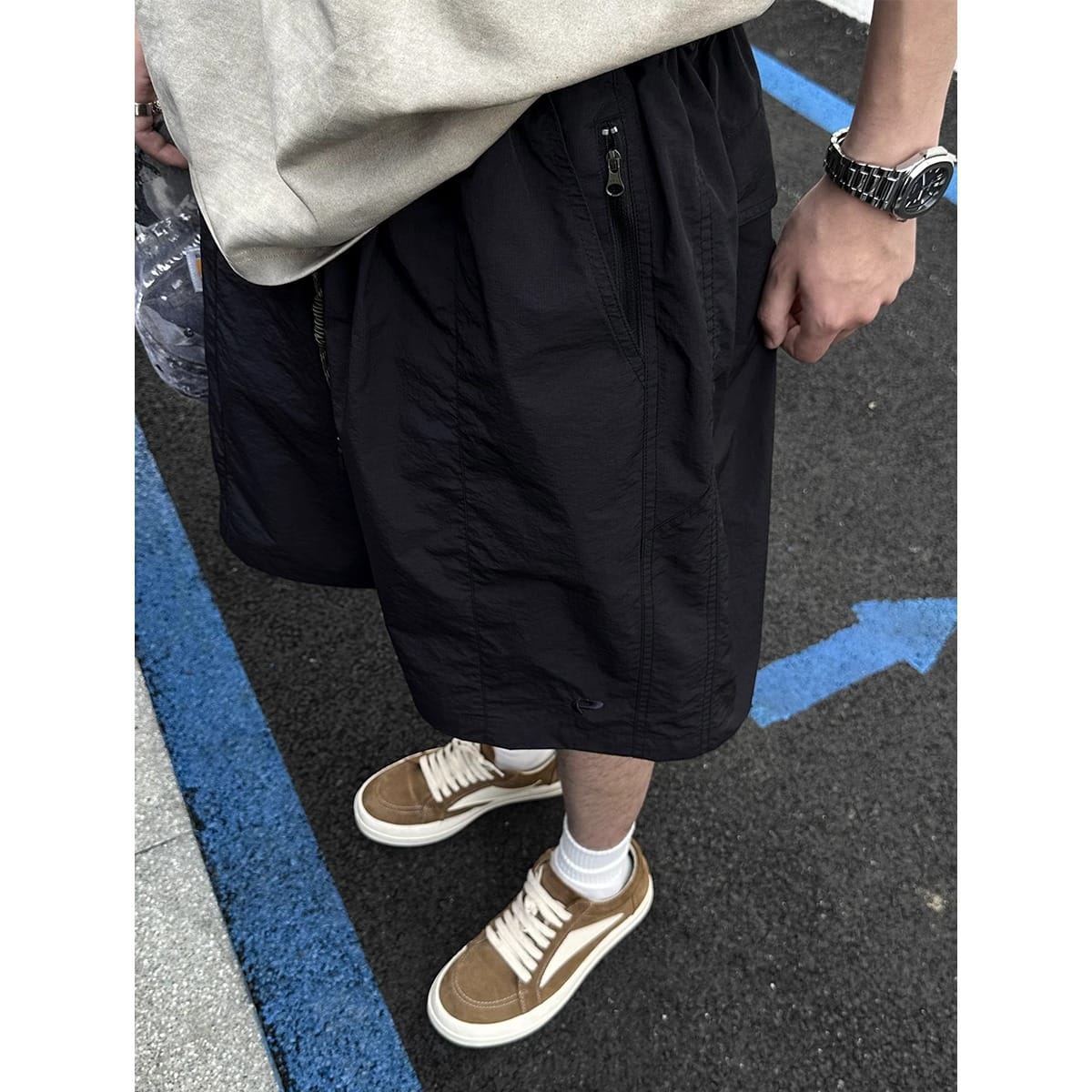 ハーフパンツ メンズ ショートパンツ ワイド ルーズ ストリート 短パン 速乾 通気性 5分丈 カジュアル ミリタリー ナイロン 涼しい 軽量 ウエストゴム 調節紐 ゆったり 無地 アウトドア キャン