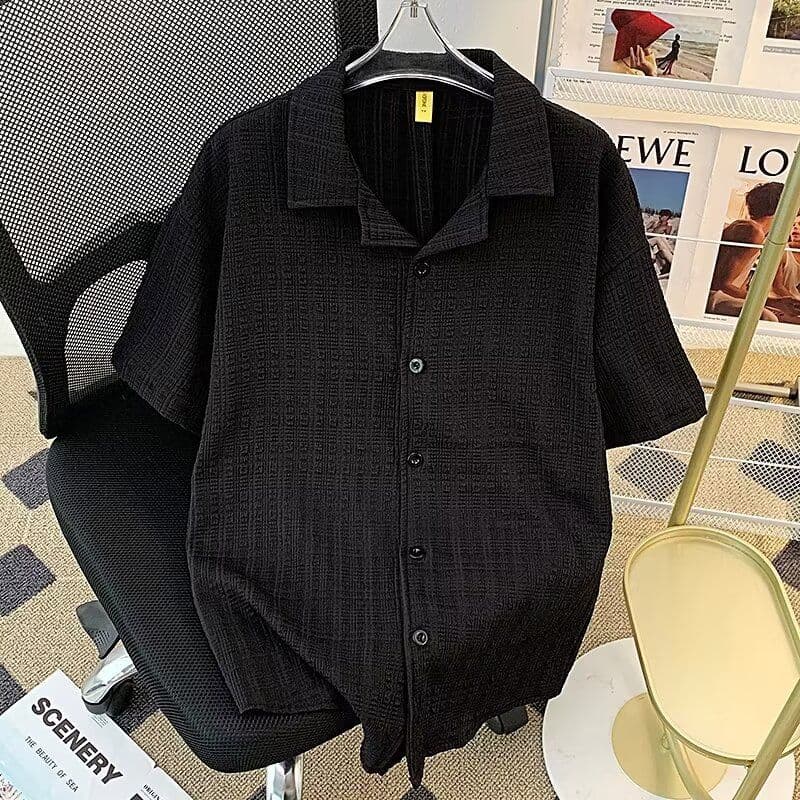 シャツ メンズ 半袖 夏 凹凸 ワッフル オープンカラー シャツ 半袖 メンズ カジュアル ファッション きれいめ ルーズ オーバーサイズ ゆったり 大きいサイズ 涼しい 快適 通気性 無地 おしゃれ