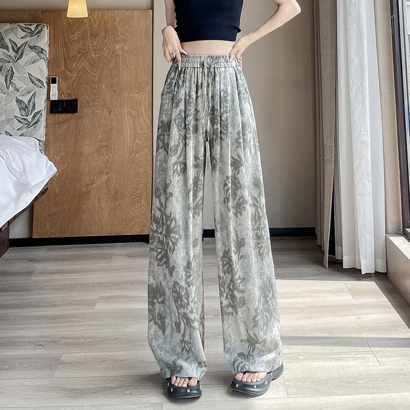 ワイドパンツ レディース 夏 花柄 ハイウエスト ガウチョパンツ ゆったり 涼しい カジュアル ボトムス 総柄 ヴィンテージ風 落ち感 ズボン 体型カバー 着痩せ 脚長 ロングパンツ 部屋着 普段着