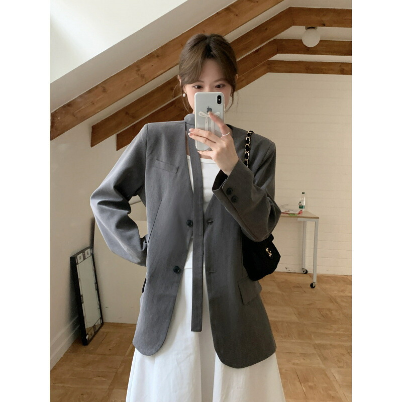 テーラードジャケット レディース きれいめ 20代 30代 40代 チョーカー風 ネックデザイン ゆるシルエット 春 秋 冬 通勤 オフィス アウター ブレザー ブラック