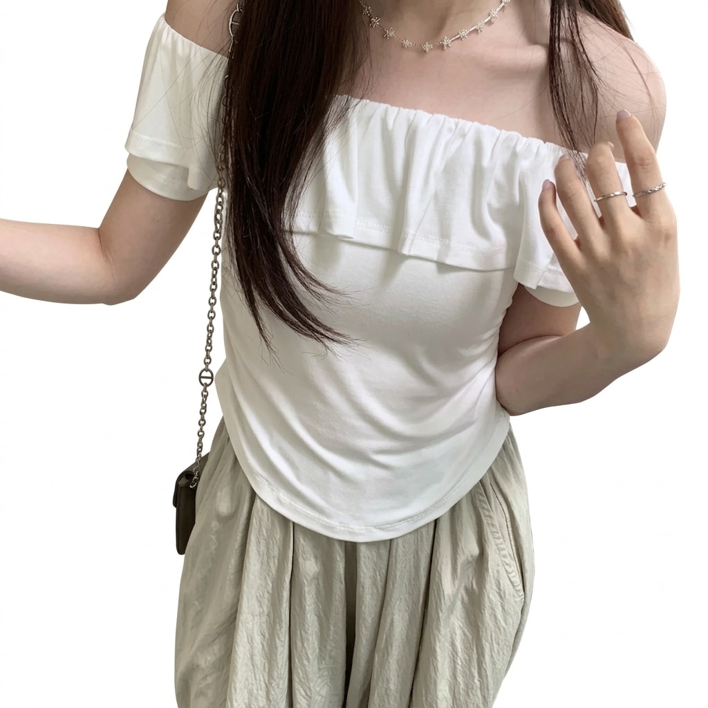 レディース トップス オフショルダー フリル Tシャツ 半袖 カットソー ? おしゃれ 可愛い 夏 カジュアル ブラウス シャーリング ボートネック フェミニン 柔らかい 着痩せ 普段着 デート 通学