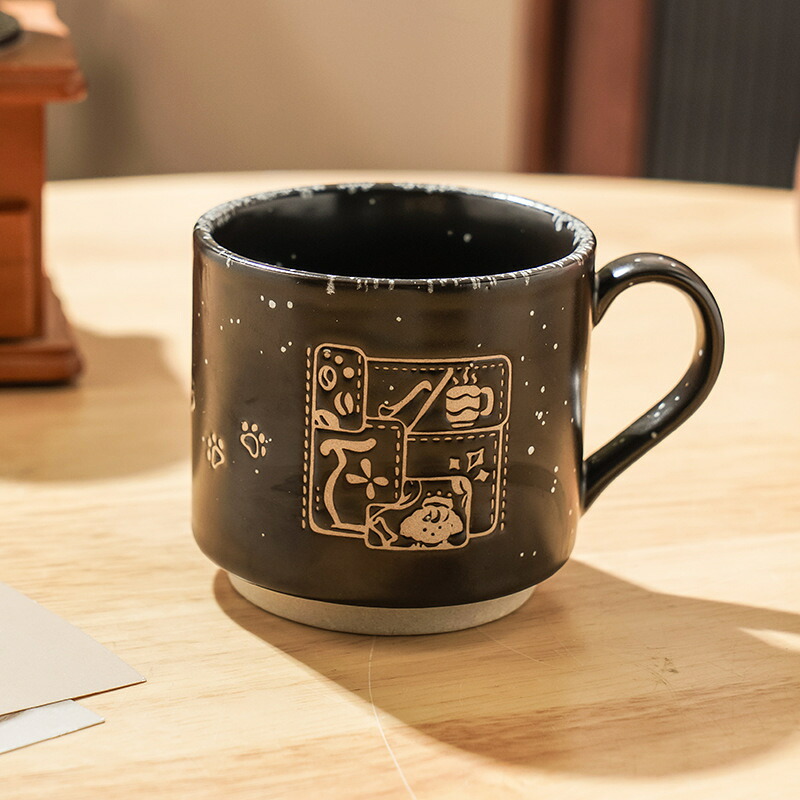 マグカップ コーヒーカップ 北欧風 レトロ 陶器 コーヒー豆 デザイン おしゃれ 350ml 耐熱 電子レンジ 食洗機対応 大きな持ち手 オフィス 家庭用 ギフト 贈り物