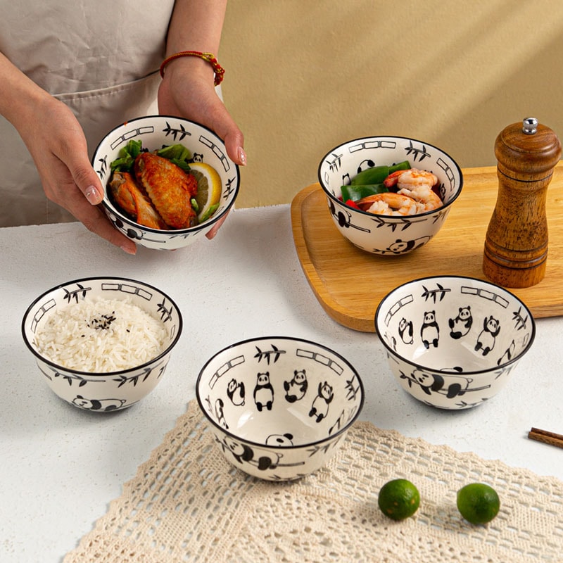 茶碗 お茶碗 かわいい パンダ 陶器 ご飯茶碗 4.5インチ 小鉢 サラダボウル スープボウル デザート碗 和食器 家族用 来客用 食洗機対応 電子レンジ対応 軽い 耐熱 磁器 おしゃれ 贈り物 5個