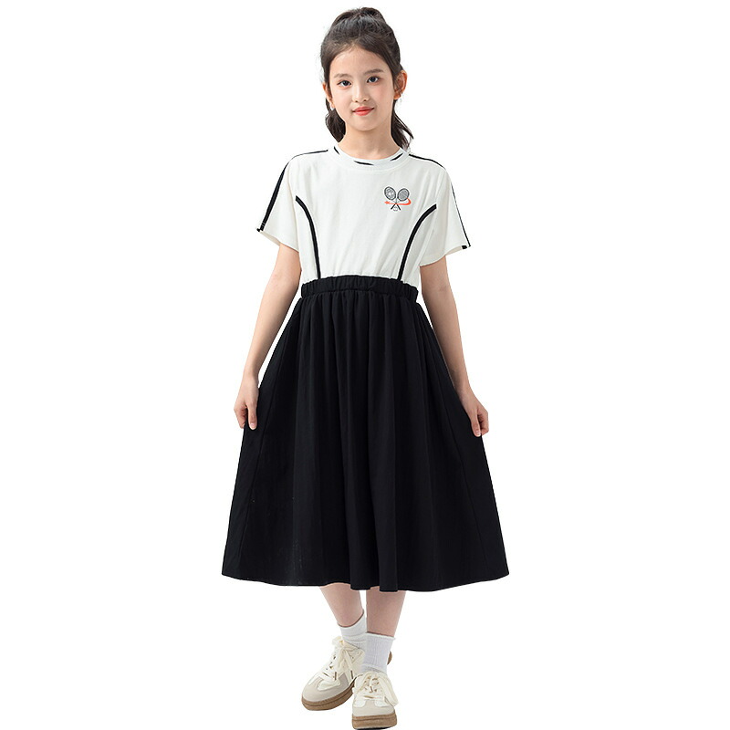 子供服 ワンピース 女の子 ガールズ スポーツ スポーティ カジュアル 夏服 半袖 テニス ウェア 運動着 遊び 通学 通園 アウトドア ドッキング フレア 小学生 幼児 幼稚園児 遠足 普段着 切り