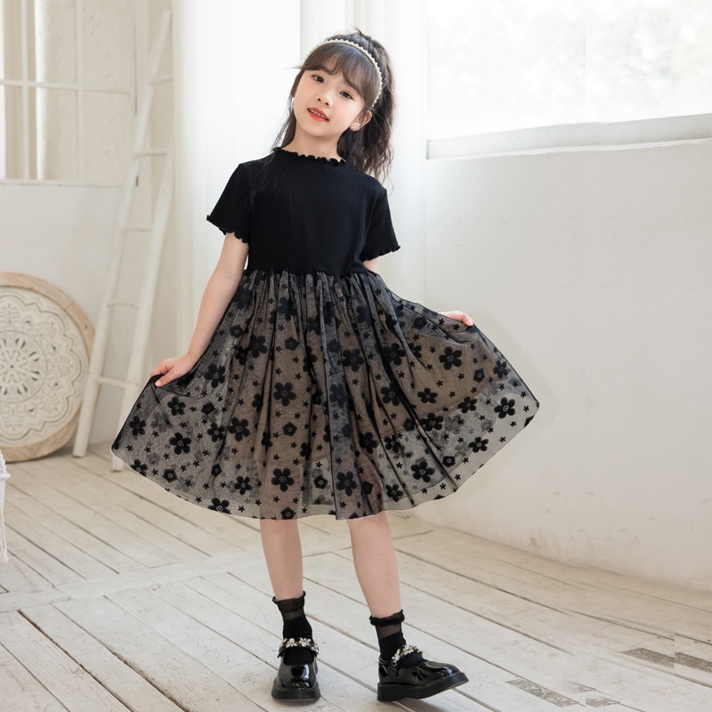 ワンピース キッズ チュールスカート ドッキング 花柄 子供服 女の子 発表会 結婚式 法事 お呼ばれ ふんわり カジュアル ガーリー ロングワンピース 小学生 幼稚園 保育園 通園 通学 春 夏 半