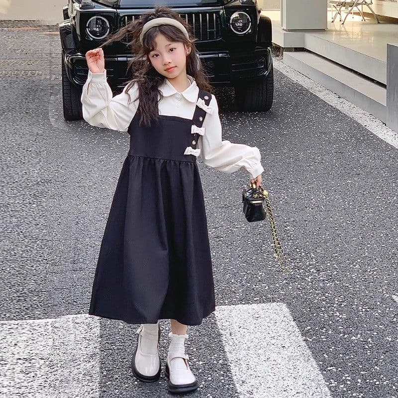 子供服 女の子 ワンピース 襟付き 長袖 ぽわん袖 リボン ジャンパースカート お洒落 Aライン 上品 お嬢様 森ガール プリンセス ドレス フォーマル カジュアル 発表会 入園式 入学式 卒園式 七