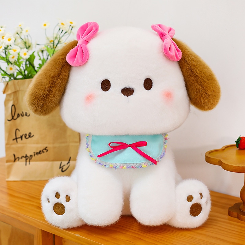 ぬいぐるみ いぬ 犬 癒しグッズ もふもふ ふわふわ 子犬 抱き枕 クッション かわいい リボン スタイ おもちゃ 女の子 誕生日 プレゼント お祝い インテリア 雑貨 贈り物 園児 孫 景品 癒やし