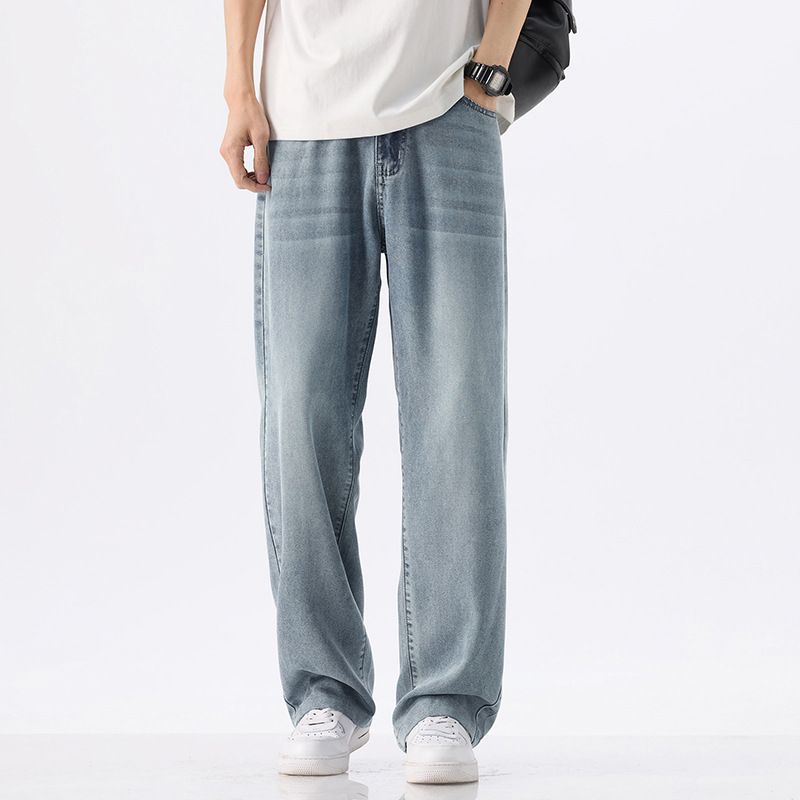 ジーンズ メンズ デニム パンツ ロング ストレート ワイドパンツ 夏用 薄手 涼しい テンセル デニム 男 プレミアム ストレート バギー ゆったり 美脚 春夏 テーパード ソフト 綿 吸汗速乾