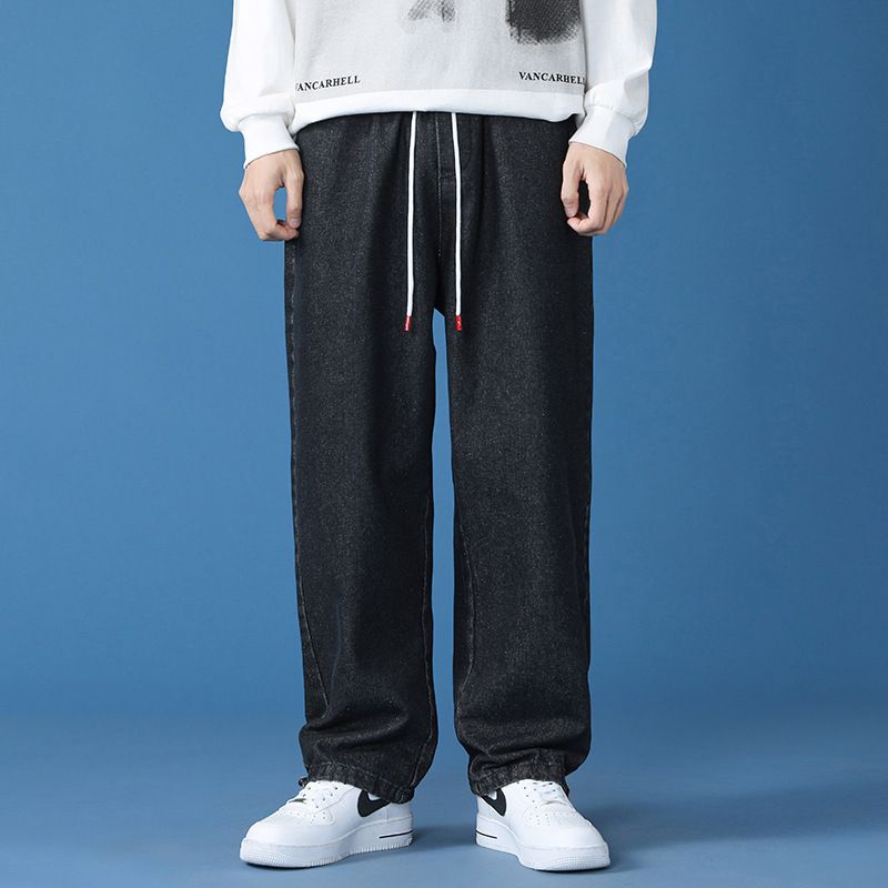 デニム パンツ メンズ ジーンズ ワイドパンツ ゆったり ストレート デニム ジーパン 裾絞り 調整紐 バギーパンツ イージーパンツ 春 夏 秋 カジュアル ストリート ファッション 大きいサイズ ブ
