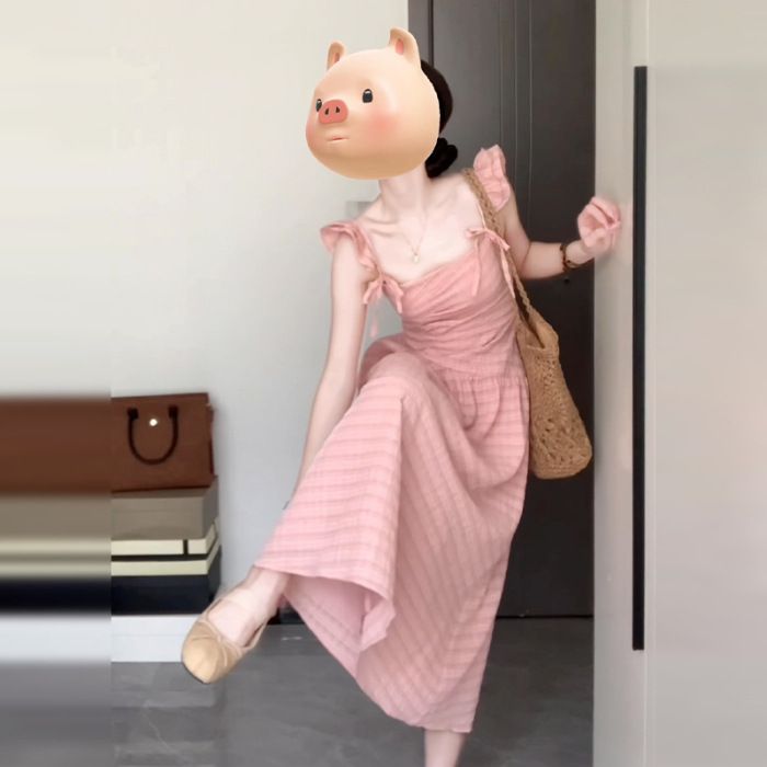 ワンピース レディース 夏 ロング マキシ丈 ピンク スクエアネック フリル袖 リボン Aライン 着痩せ きれいめ リゾート 旅行 清楚系 大人可愛い フェミニン 20代 30代 40代 ノースリーブ