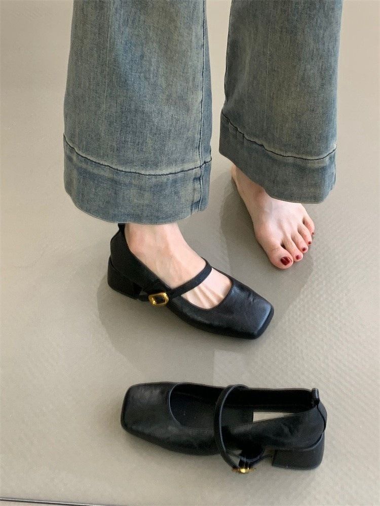 メリージェーン パンプス スクエアトゥ レディース 痛くない 太ヒール ストラップ 5cmヒール チャンキーヒール ブラック 黒 通勤 通学 フォーマル 冠婚葬祭 クラシック レトロ 柔らかい 脱げに